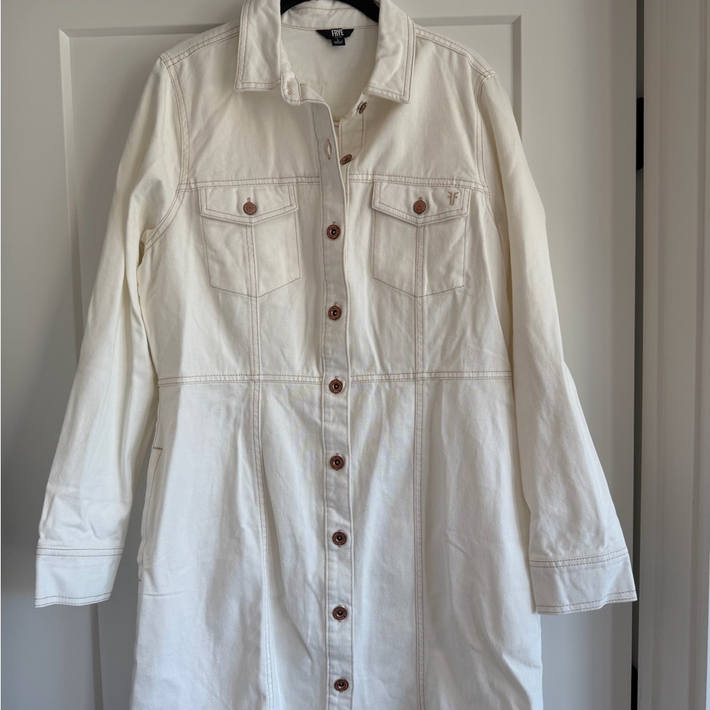 Frye Cream Button-Front Denim Jacket Dress - Picture 2 of 7